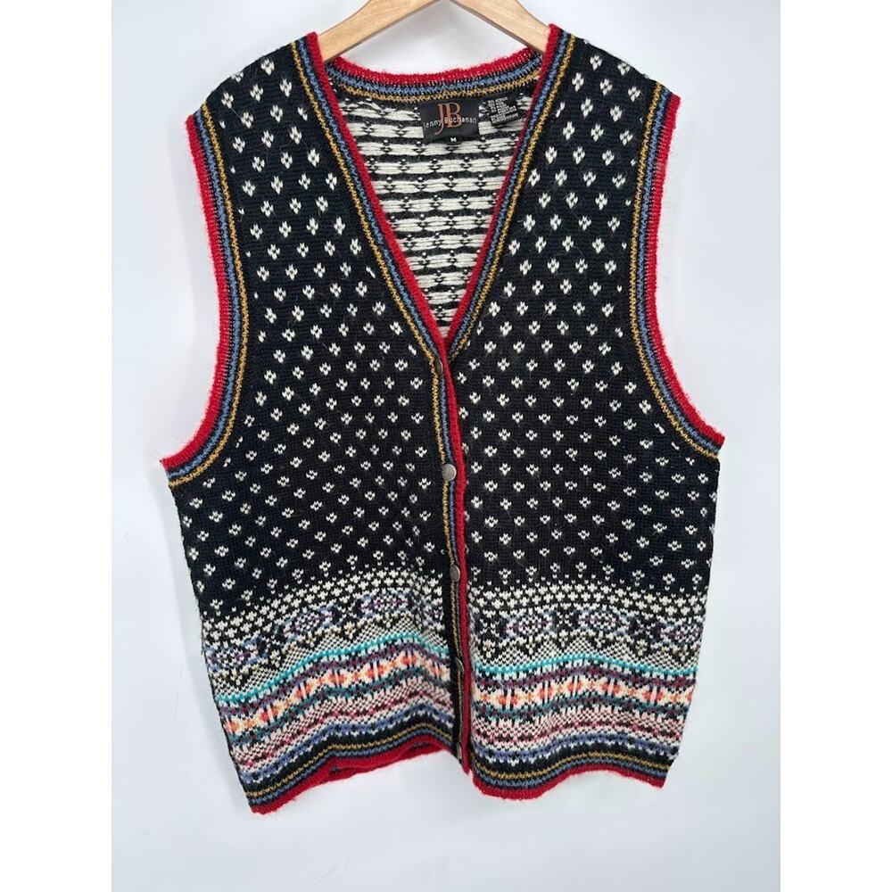 Vintage Button Sweater Cardigan Vest Womens M Angora Wool Blend Eclectic Grandpa